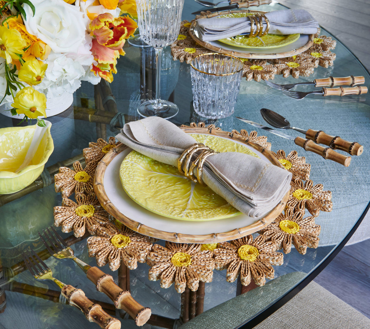 Daisy Placemat in Natural & Yellow by Kim Seybert