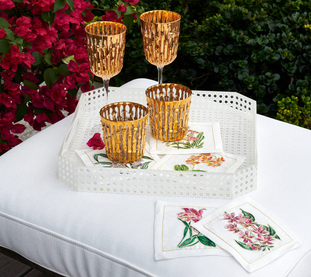 Orchid Cocktail Napkins in White & Multi by Kim Seybert