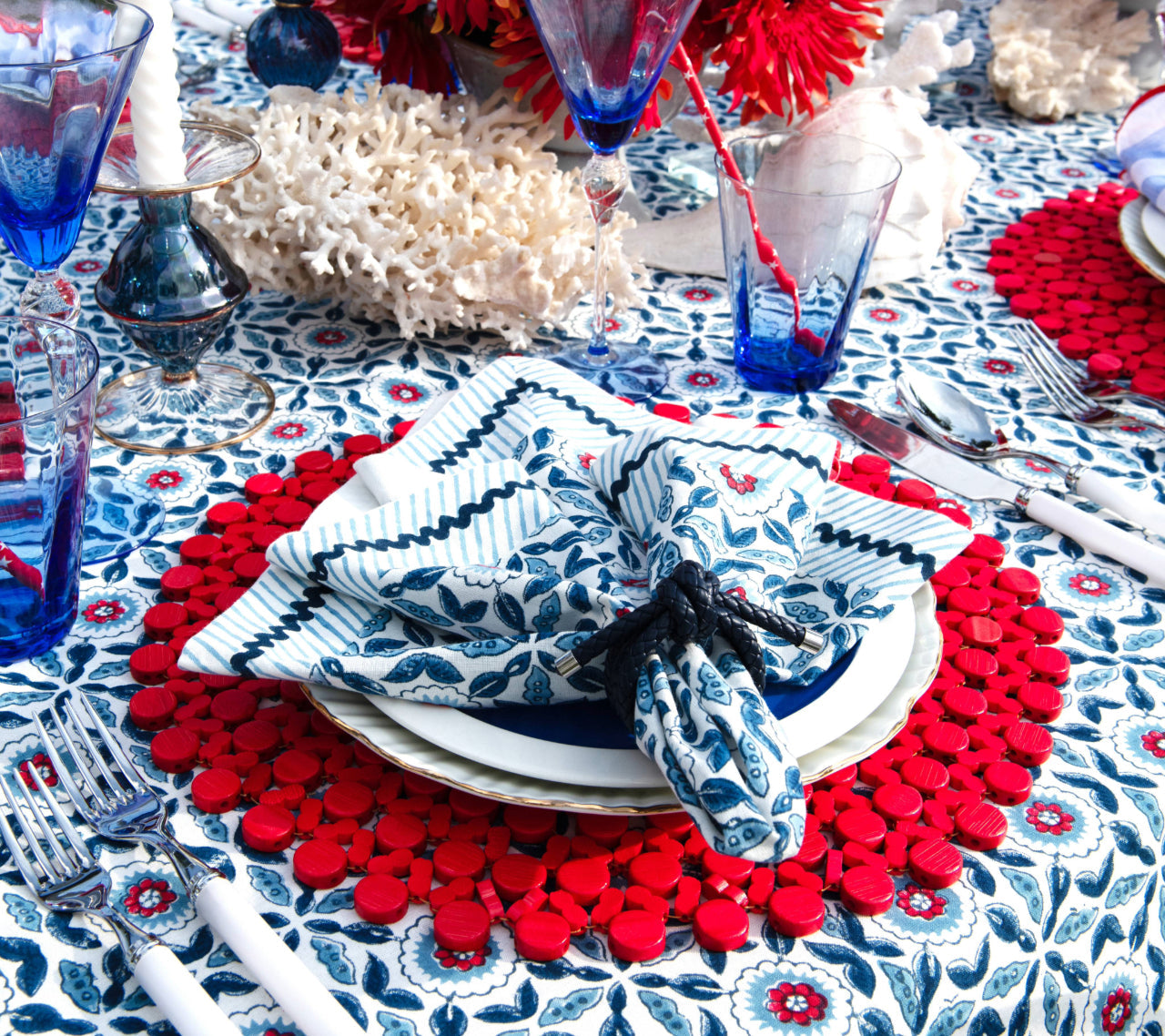 Majorelle Napkin in Red, White & Blue by Kim Seybert