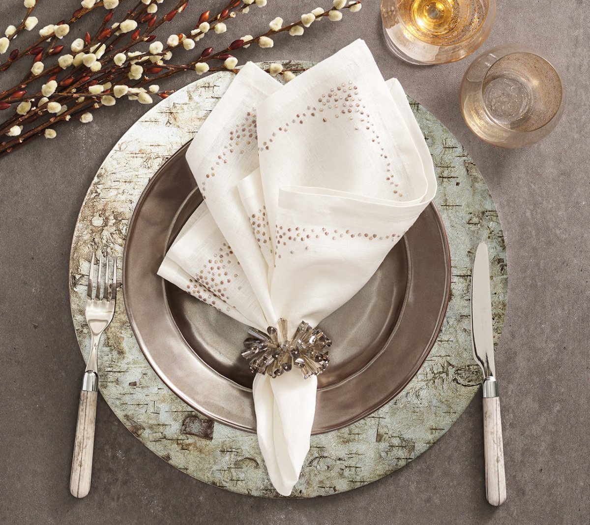 Chalet Placemat in Natural & Silver by Kim Seybert