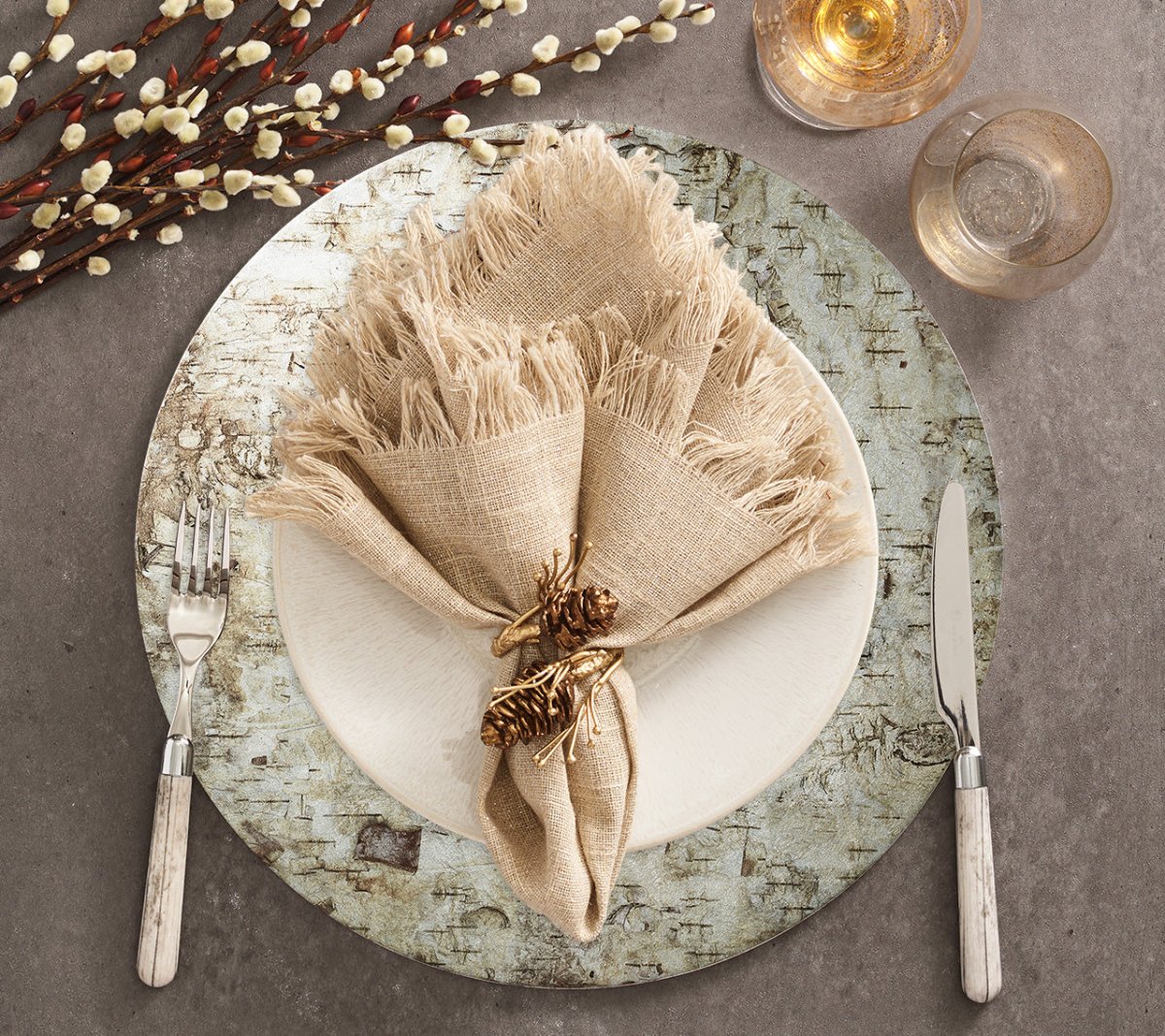 Chalet Placemat in Natural & Silver by Kim Seybert