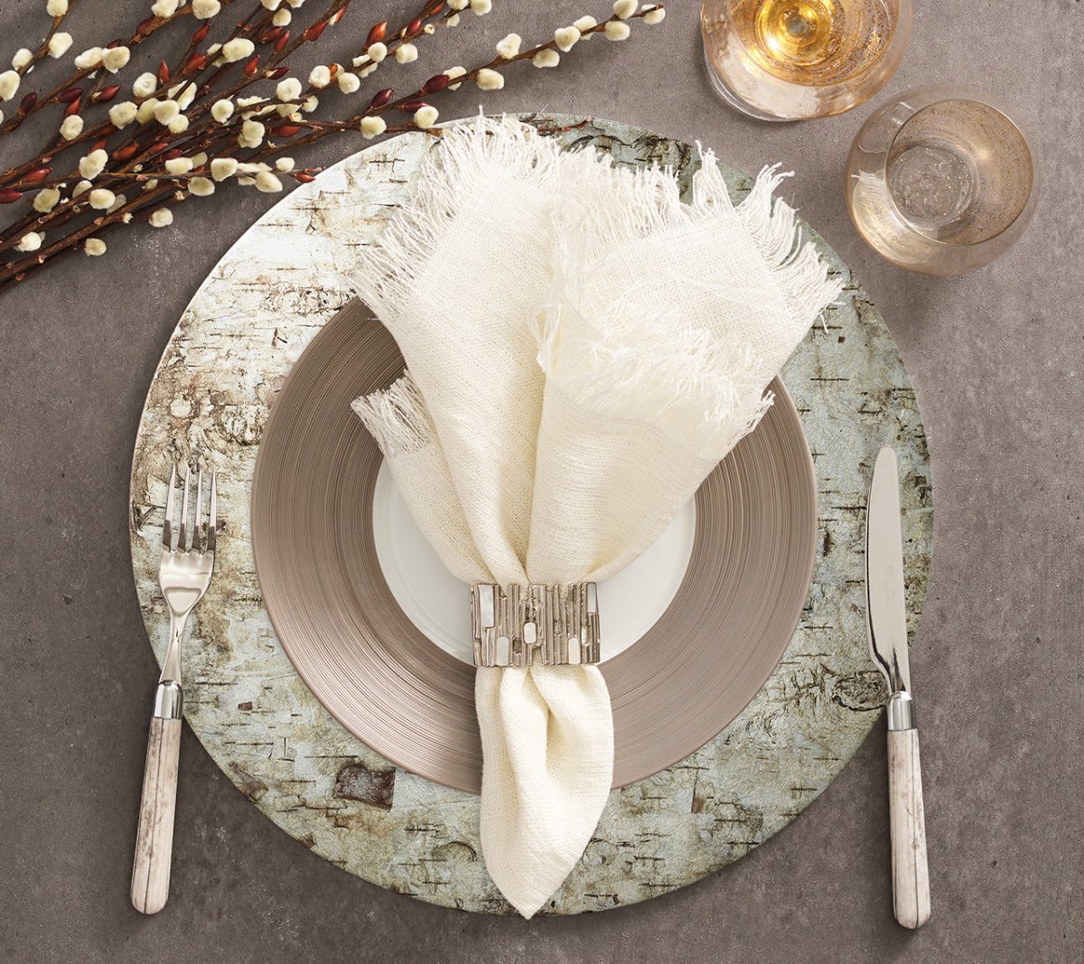 Chalet Placemat in Natural & Silver by Kim Seybert