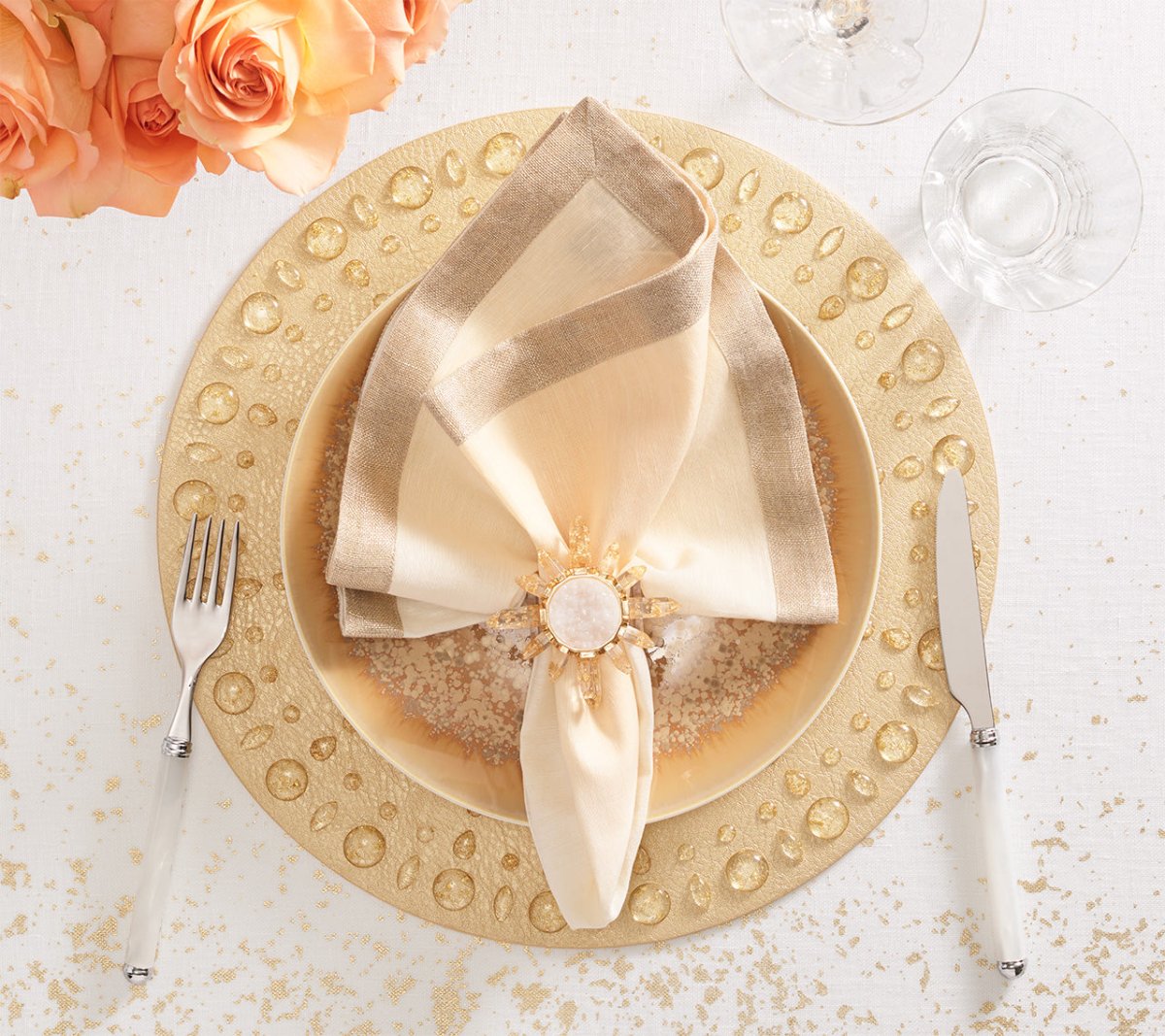 Coronet Napkin Ring in Gold & Crystal by Kim Seybert