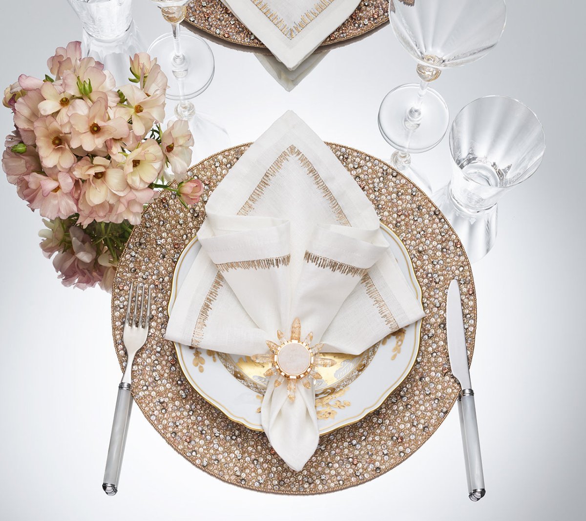 Coronet Napkin Ring in Gold & Crystal by Kim Seybert