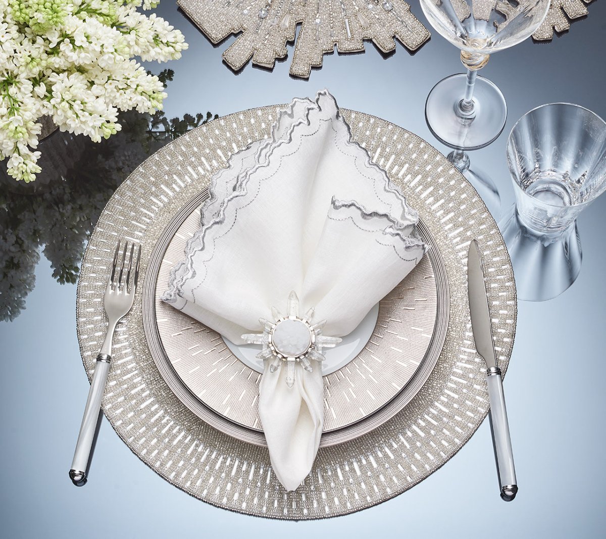 Coronet Napkin Ring in Silver & Crystal by Kim Seybert