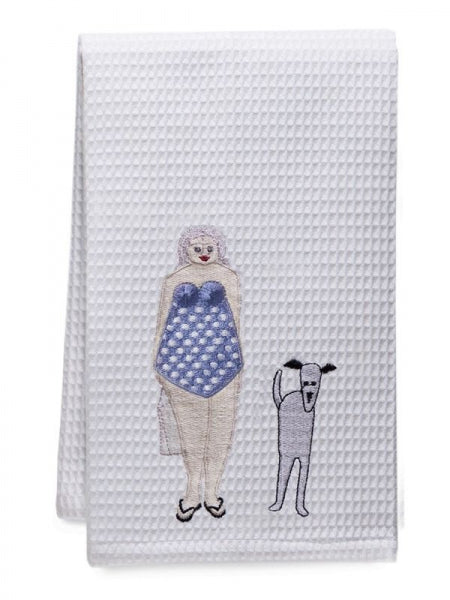 Bathing Lady & Dog Guest Towel by Jacaranda Living