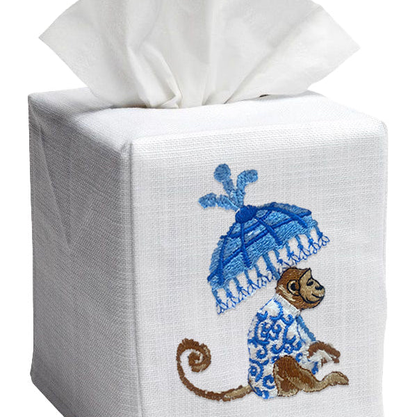 Monkey and Umbrella Blue Tissue Box Cover