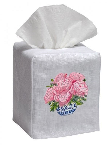 Pot of Peonies Tissue Box Cover by Jacaranda Living