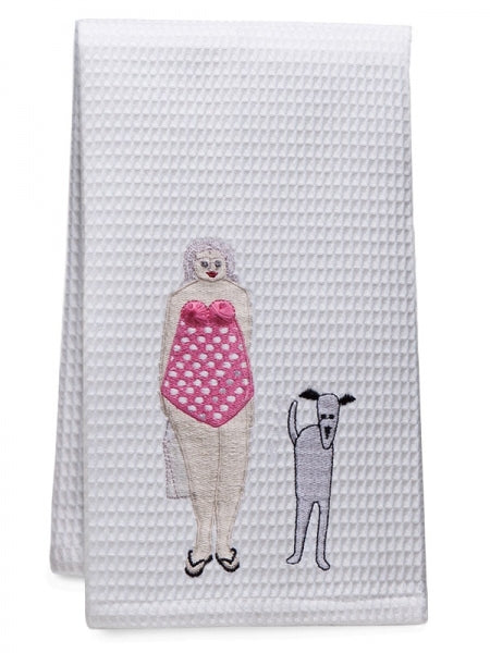Bathing Lady & Dog Guest Towel by Jacaranda Living