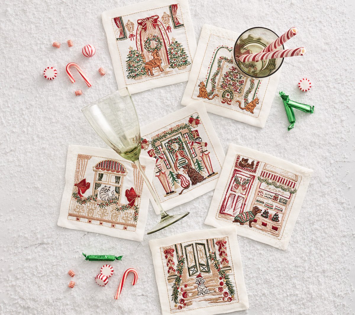 Holiday Paws Cocktail Napkin in Multi by Kim Seybert
