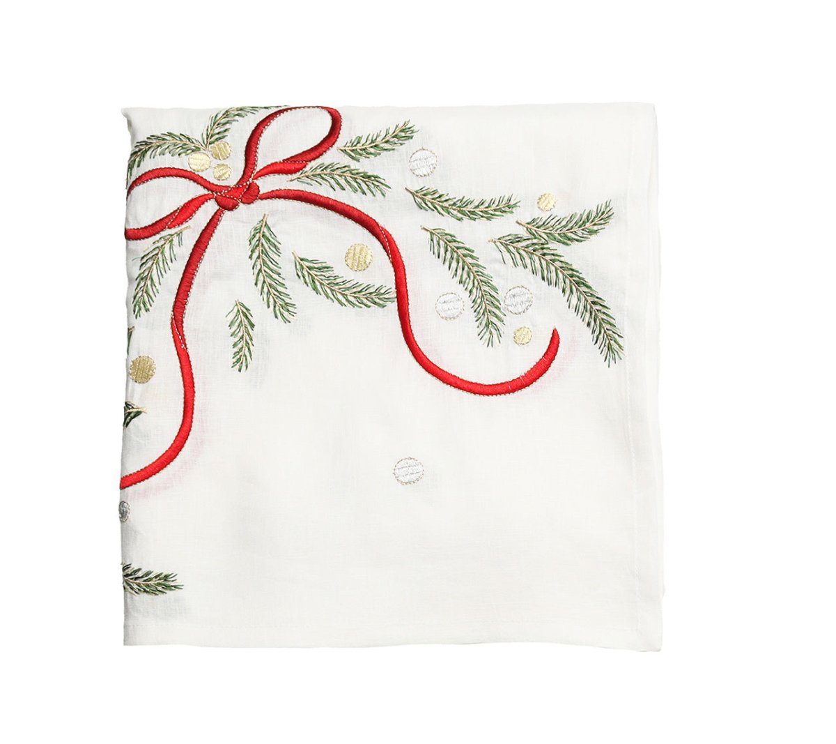 Merry and Bright Tablecloth in White, Red & Green by Kim Seybert