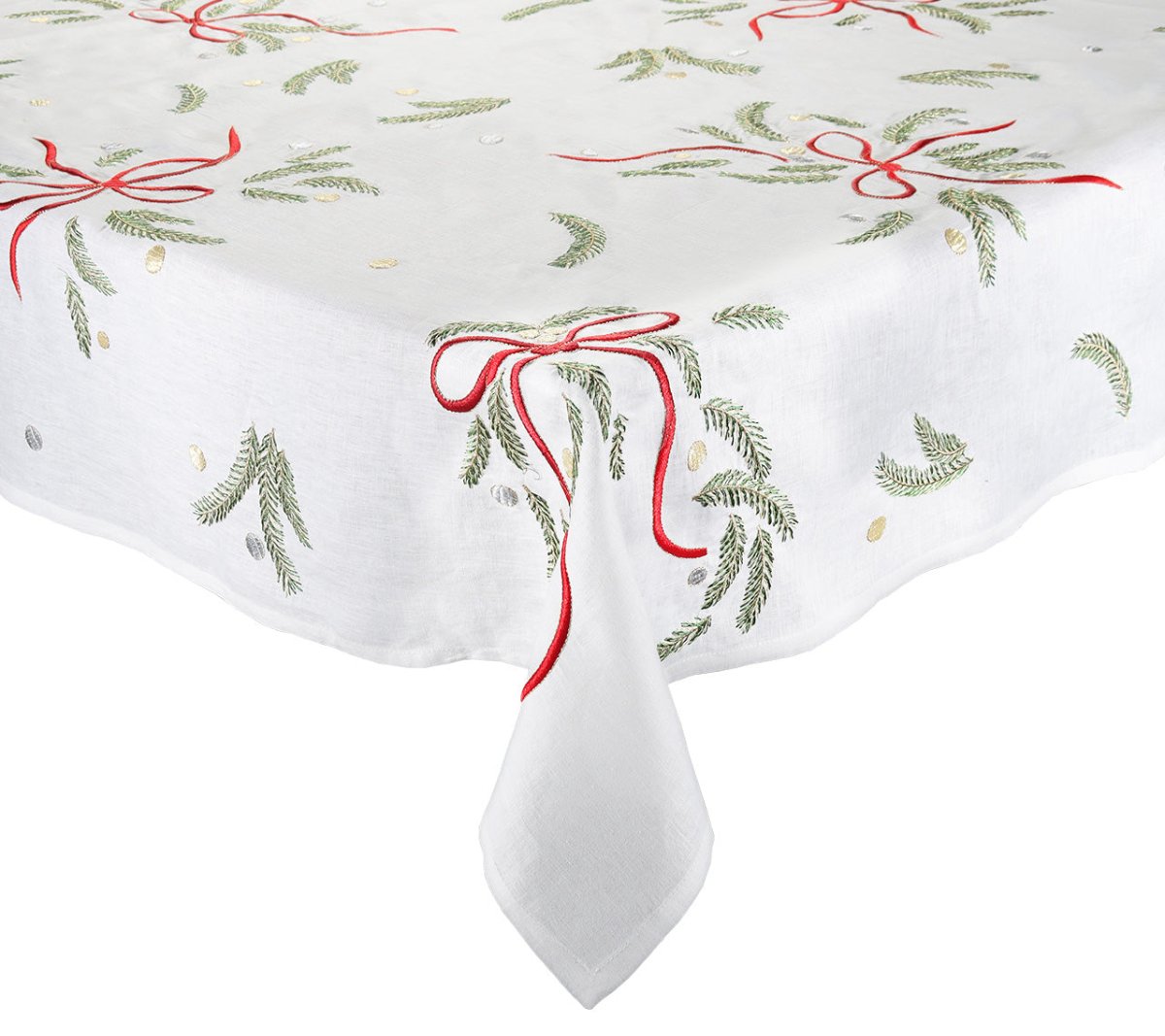 Merry and Bright Tablecloth in White, Red & Green by Kim Seybert