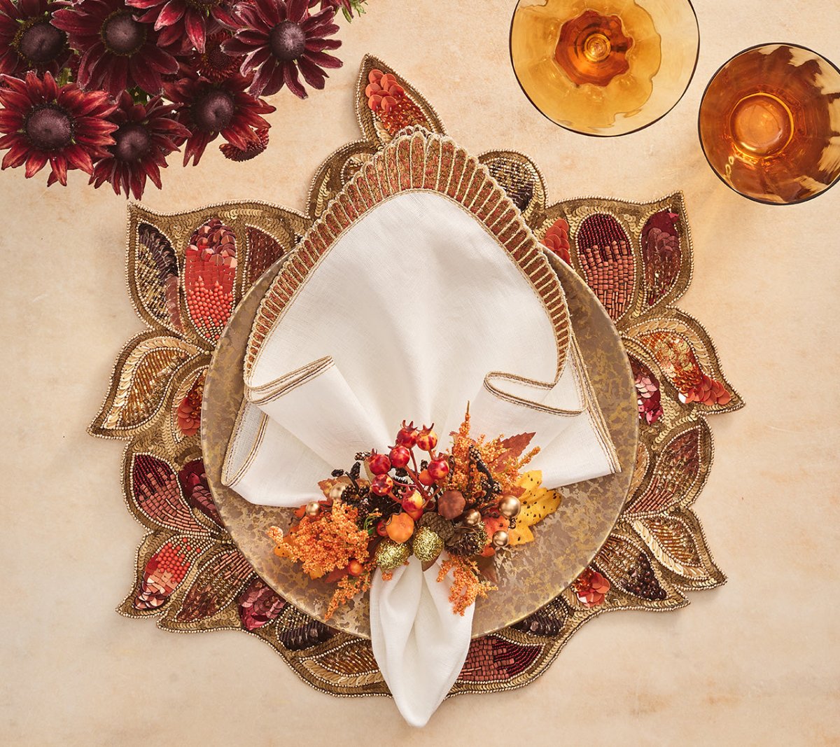 Nile Napkin in White & Bronze by Kim Seybert