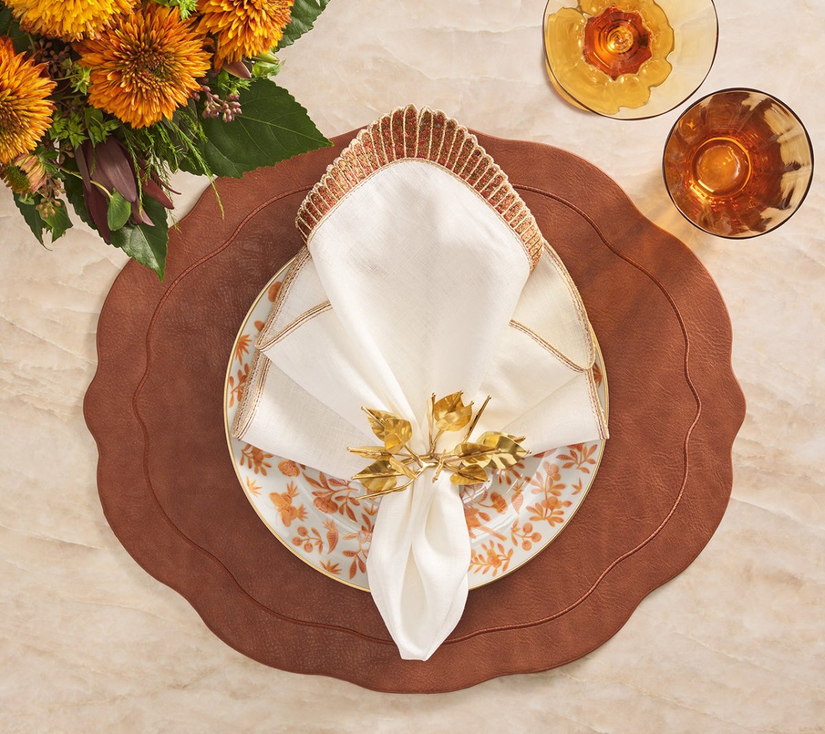 Nile Napkin in White & Bronze by Kim Seybert