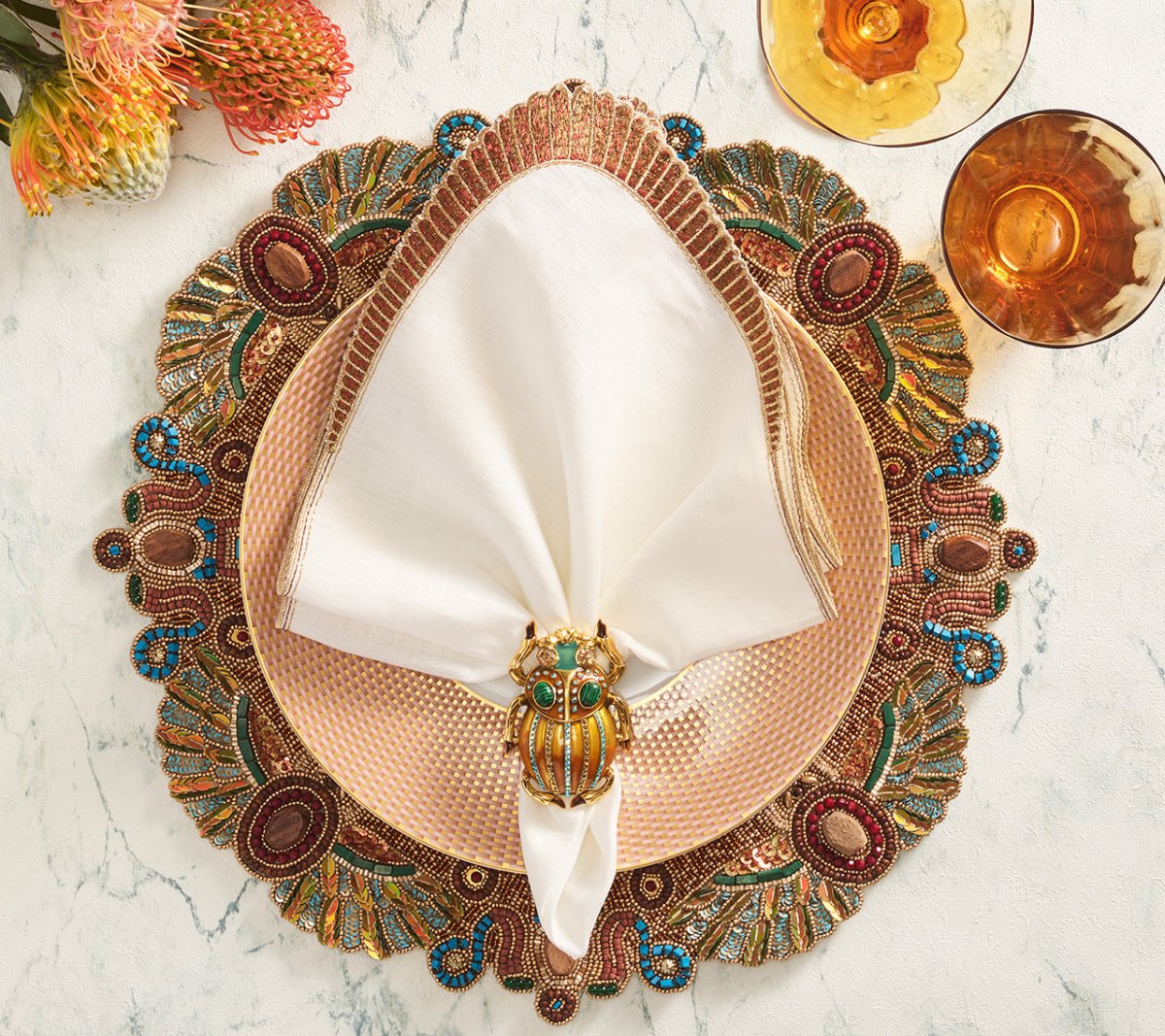 Nile Napkin in White & Bronze by Kim Seybert