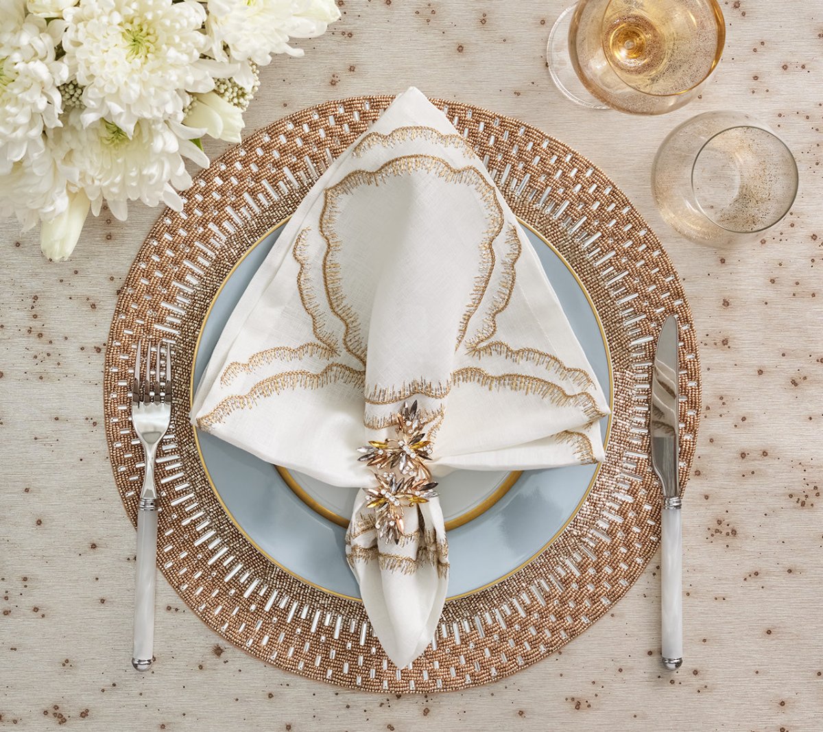 Palisade Placemat in Gold & Silver by Kim Seybert