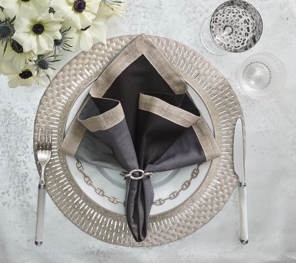 Palisade Placemat in Silver & Crystal by Kim Seybert