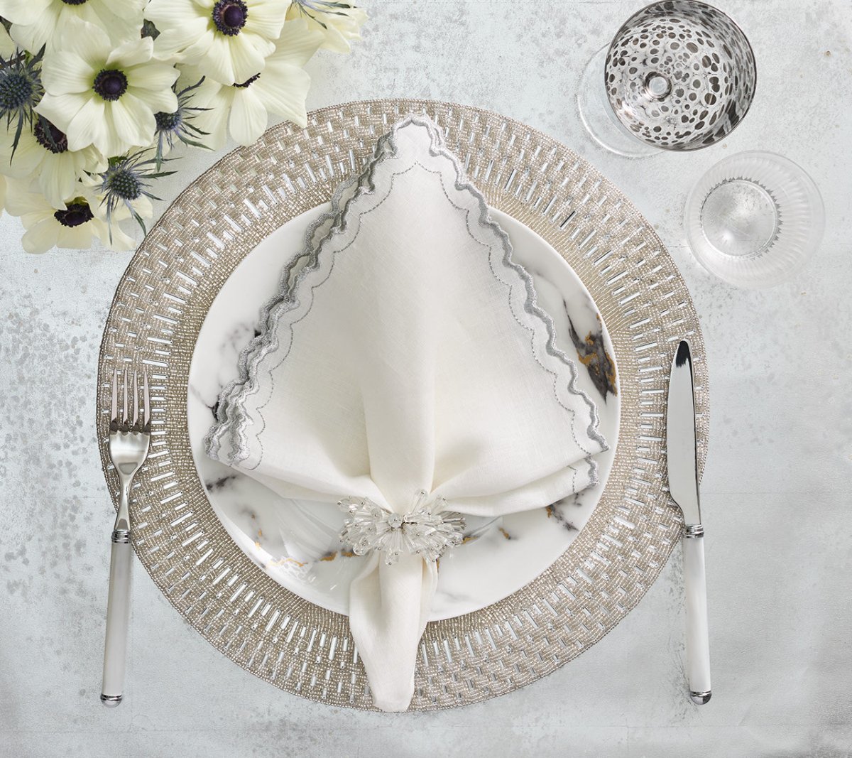 Palisade Placemat in Silver & Crystal by Kim Seybert