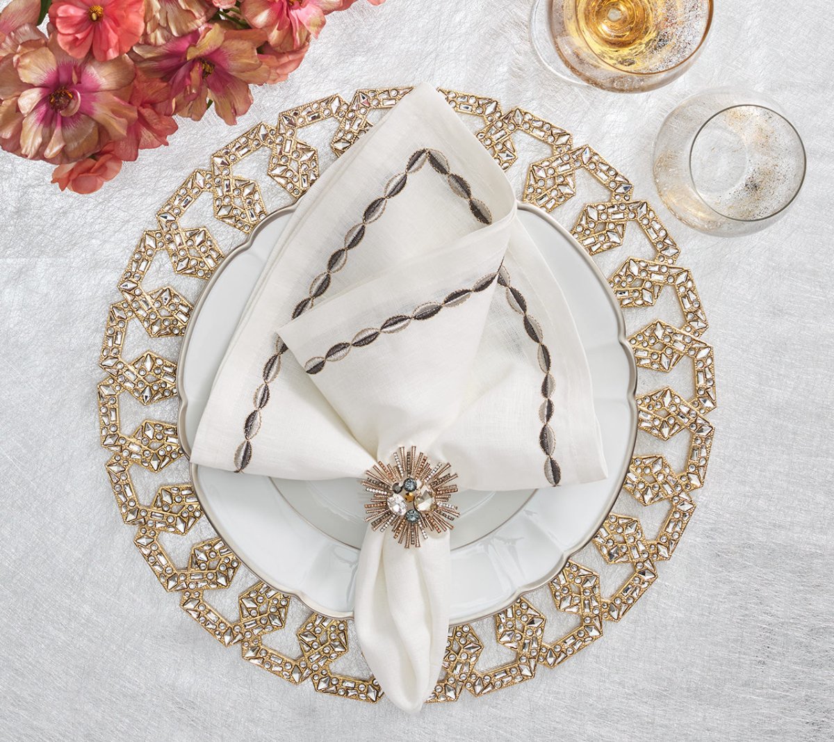 Tiara Charger in Gold & Crystal by Kim Seybert