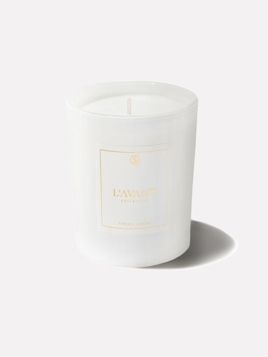 Fresh Linen Candle in White by L'Avant Collective