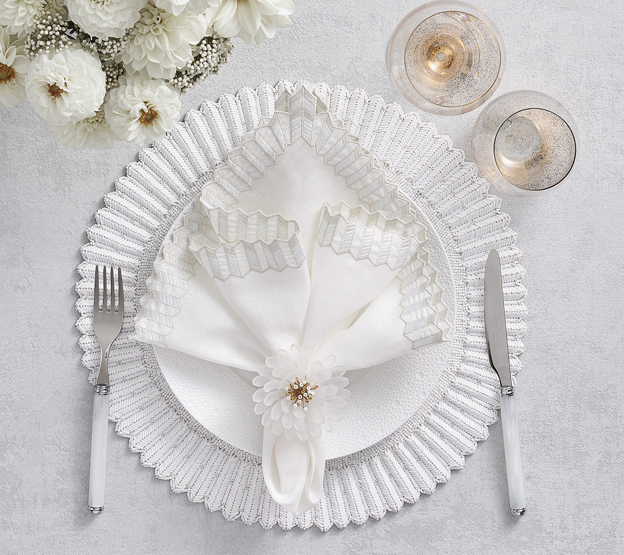 Cosmos Napkin Ring in White & Gold by Kim Seybert