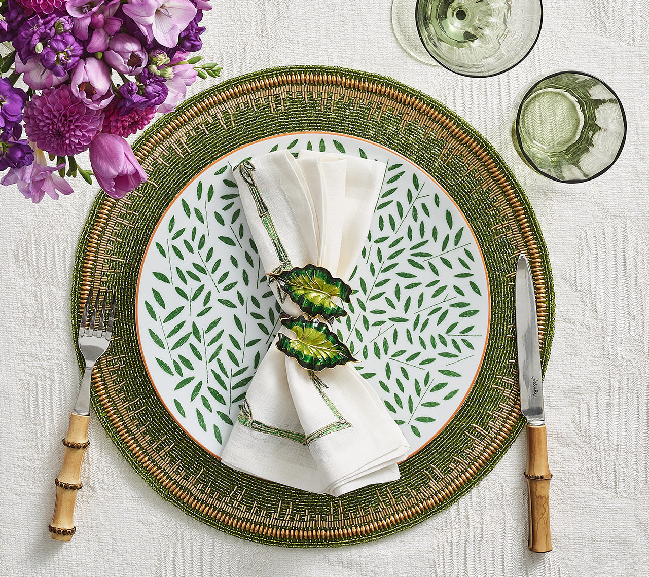 Enamor Placemat in Green & Gold by Kim Seybert