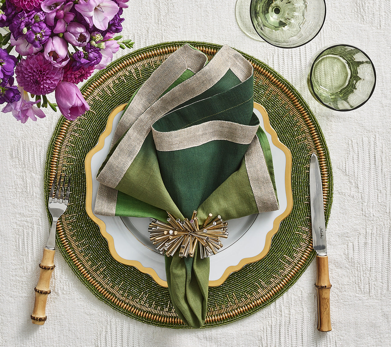 Enamor Placemat in Green & Gold by Kim Seybert