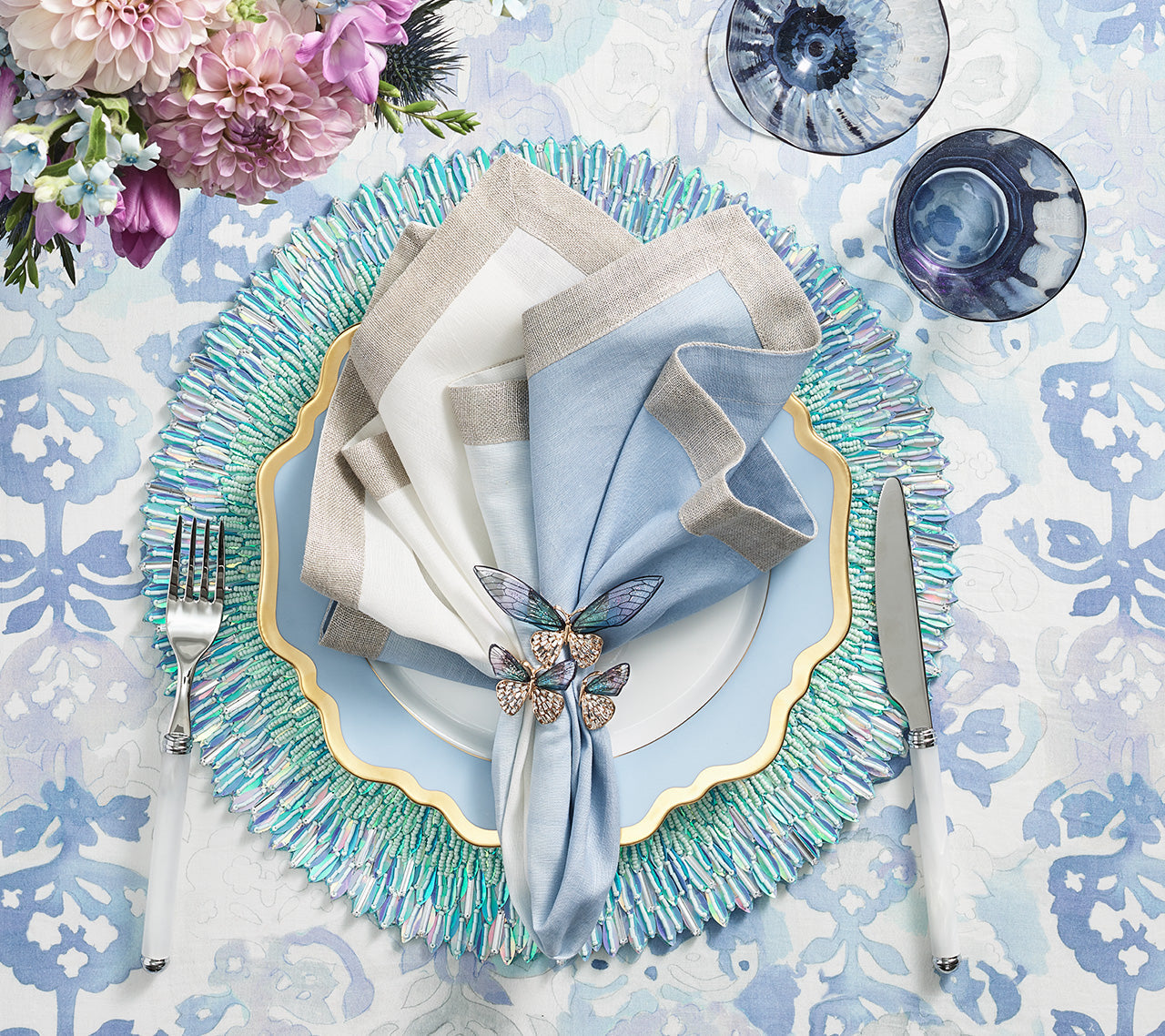 Ray Placemat in Periwinkle & Seafoam by Kim Seybert