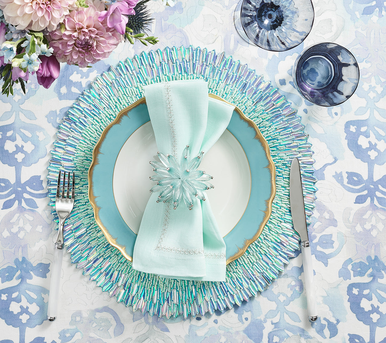 Ray Placemat in Periwinkle & Seafoam by Kim Seybert