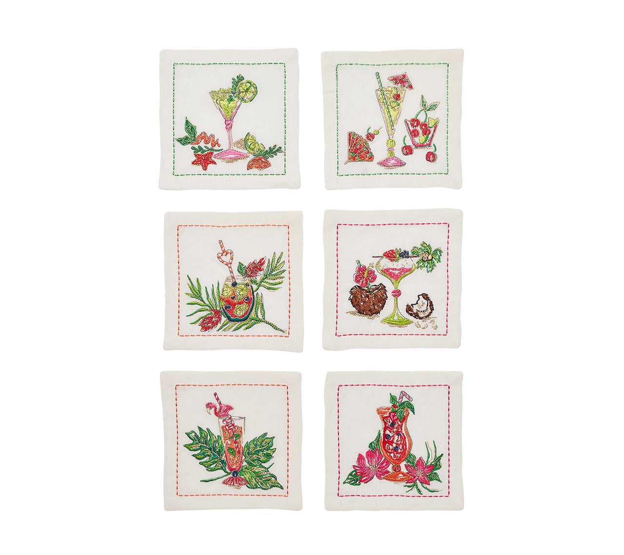 Tropicana Cocktail Napkins in White & Multi by Kim Seybert