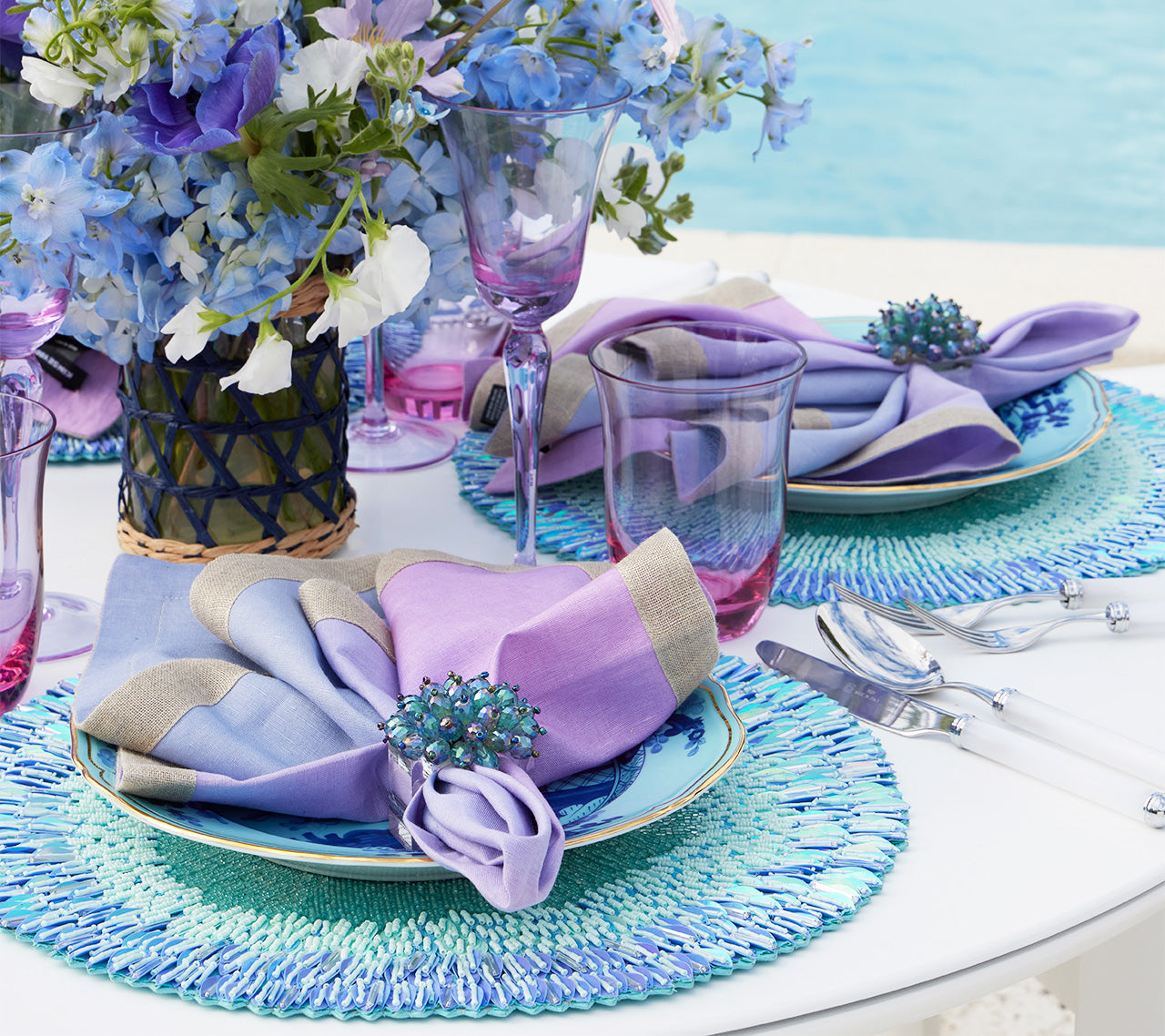 Ray Placemat in Periwinkle & Seafoam by Kim Seybert