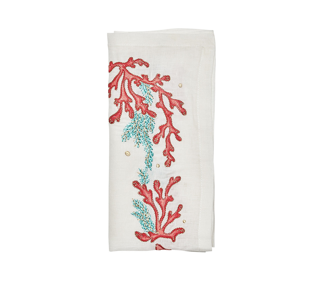 Coral Spray Napkin in White, Coral & Turquoise by Kim Seybert