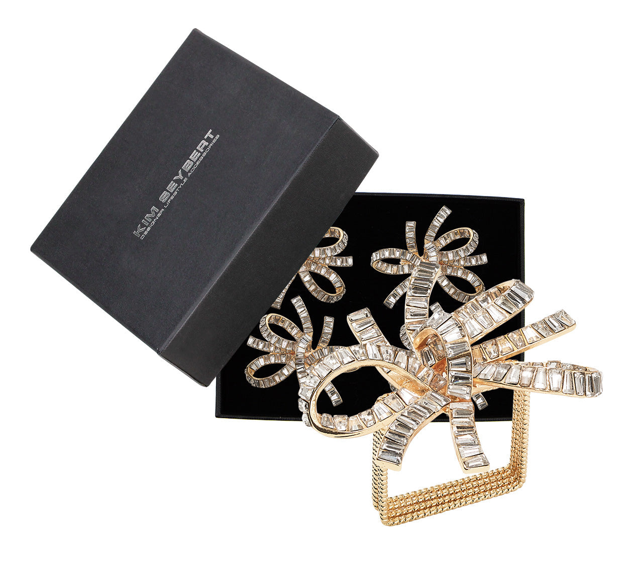 Jeweled Bow Napkin Ring in Gold & Crystal by Kim Seybert