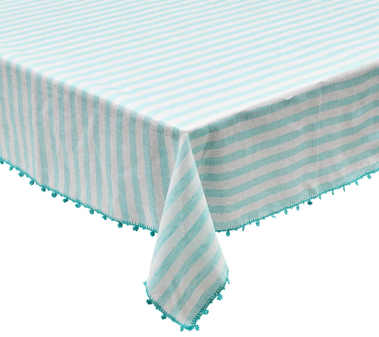 Linea Tablecloth in White & Seafoam by Kim Seybert