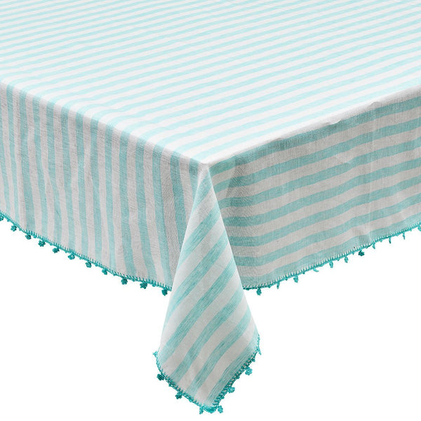 Linea Tablecloth in White & Seafoam