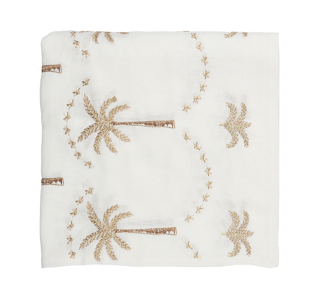 Embroidered Palm Tablecloth in White, Natural & Gold by Kim Seybert