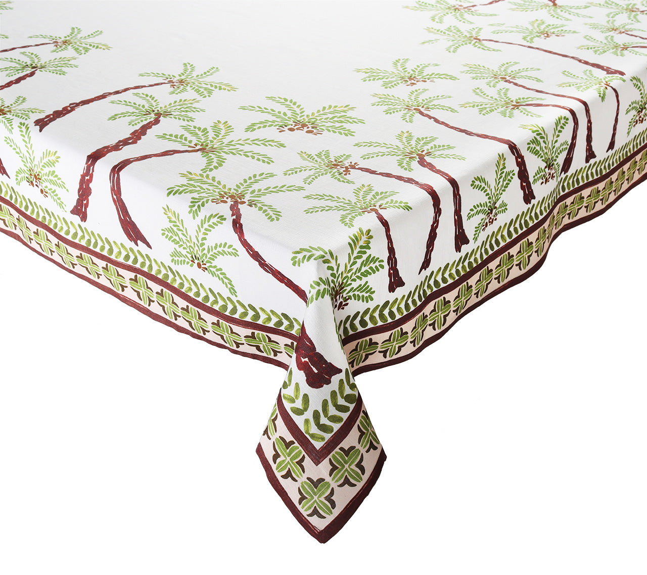 Oasis Tablecloth in Ivory, Green & Brown by Kim Seybert