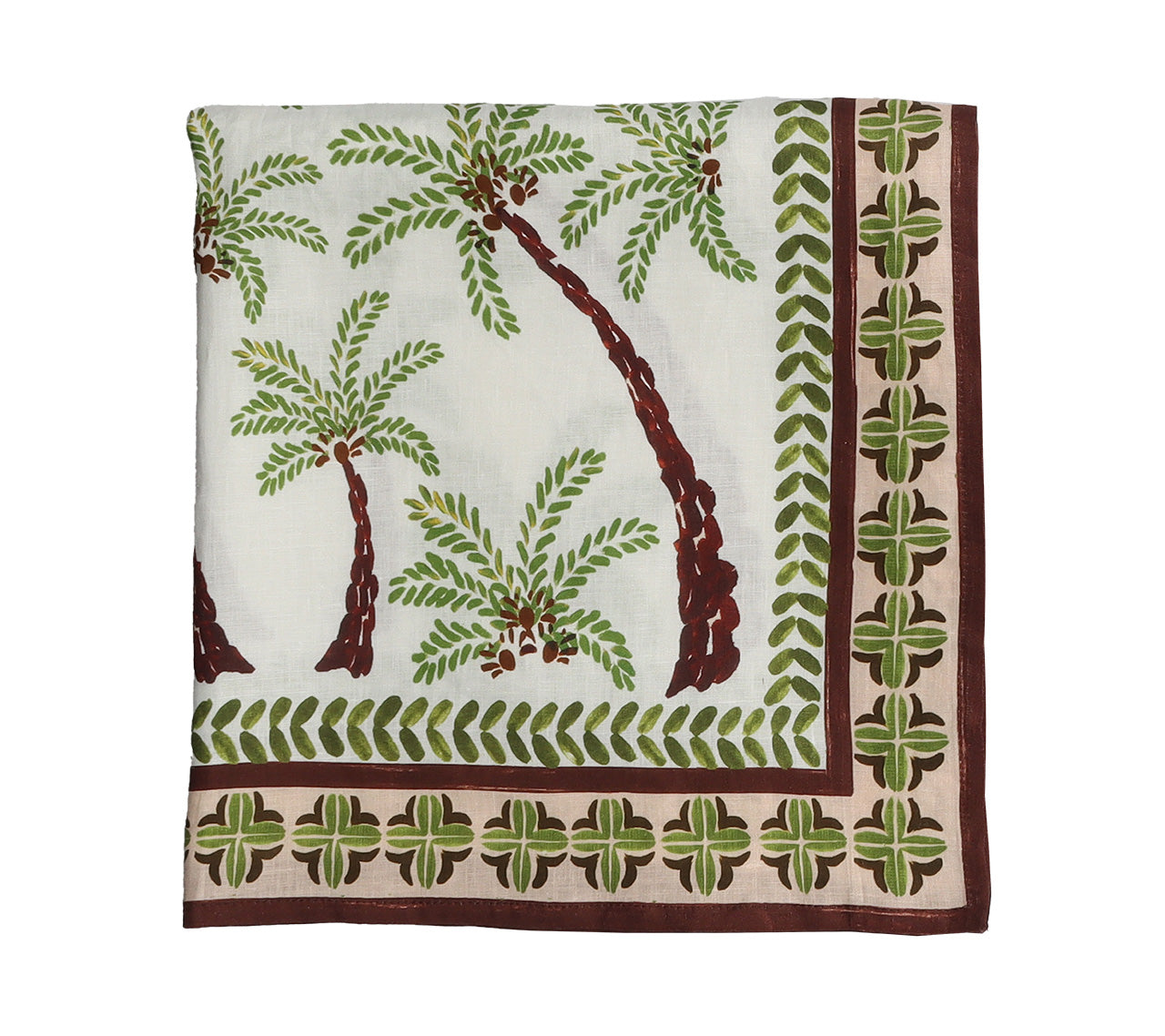 Oasis Tablecloth in Ivory, Green & Brown by Kim Seybert