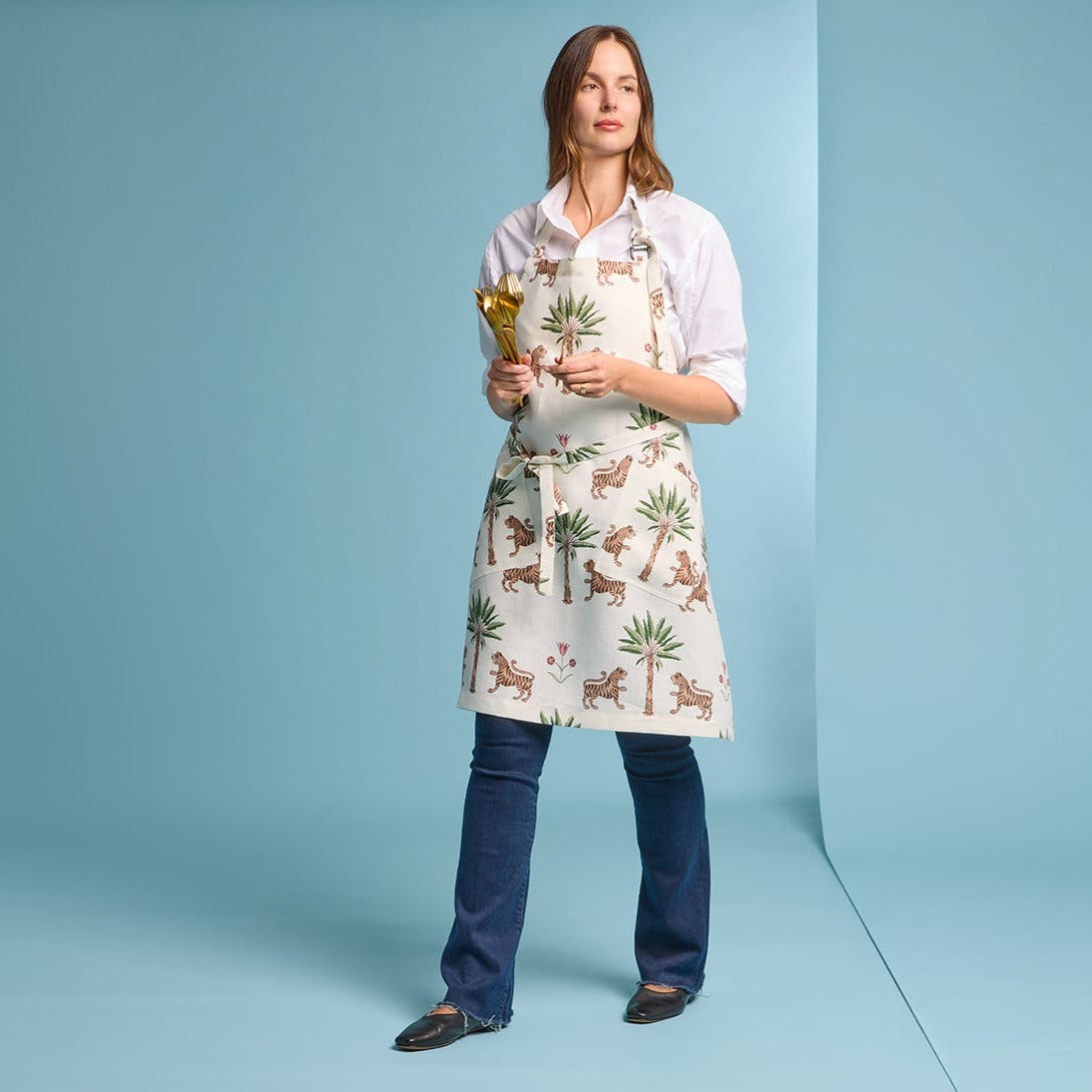 Tiger Palm Tigereye Linen Apron by Matouk Collection
