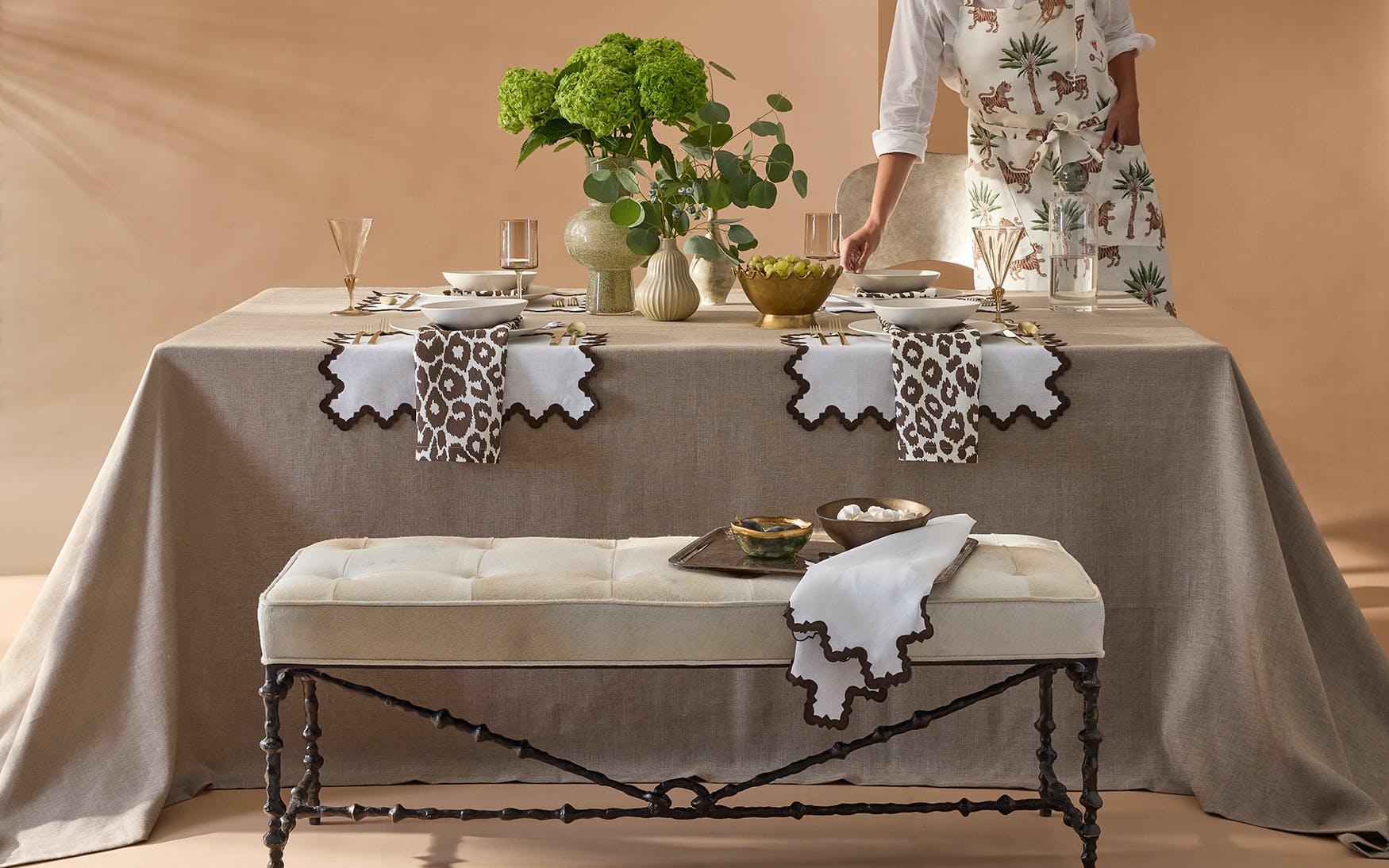 Tiger Palm Tigereye Linen Apron by Matouk Collection