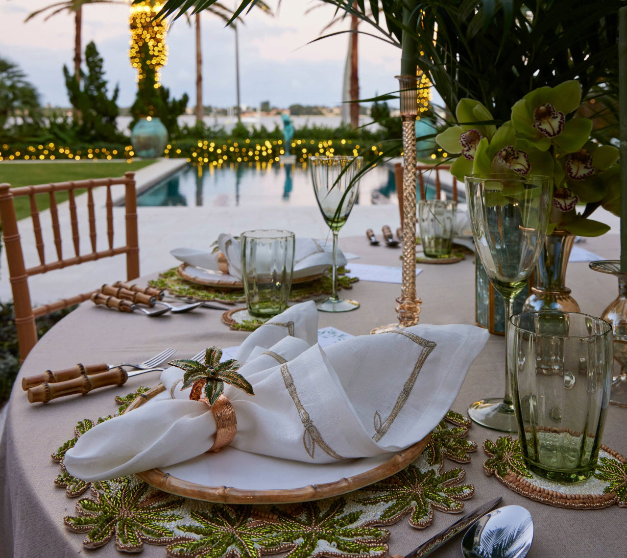 Oasis Placemat in Ivory, Green & Gold by Kim Seybert