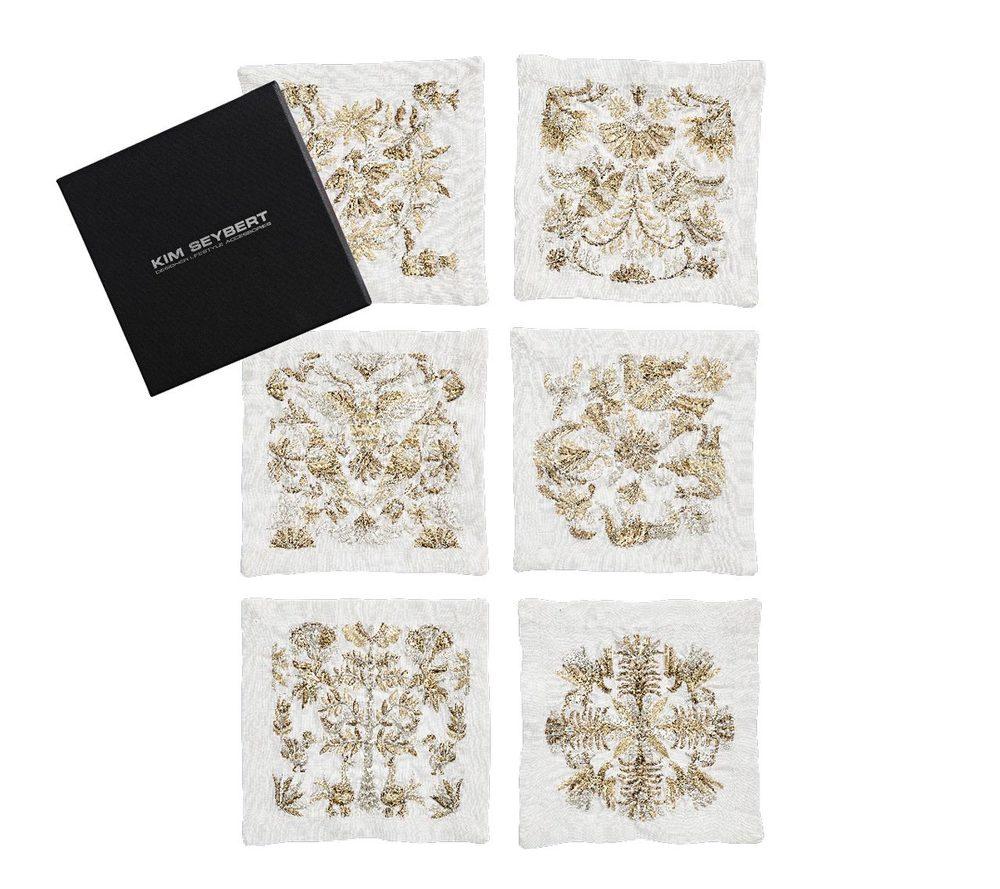 Otomi Cocktail Napkins in Gold & Silver by Kim Seybert