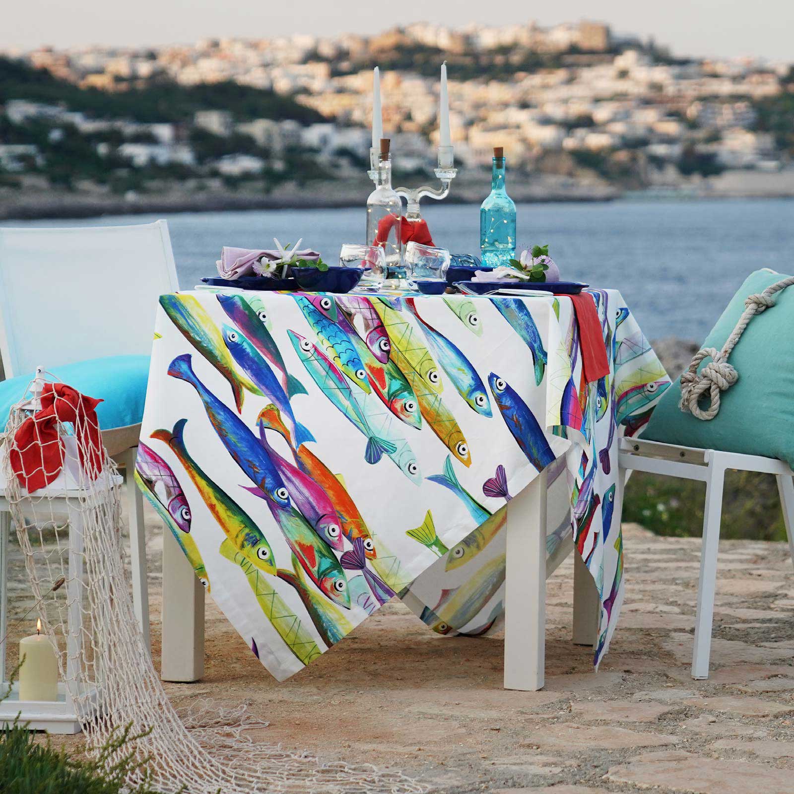 Poisson Bleu Table Linens by Tessitura Toscana Telerie
