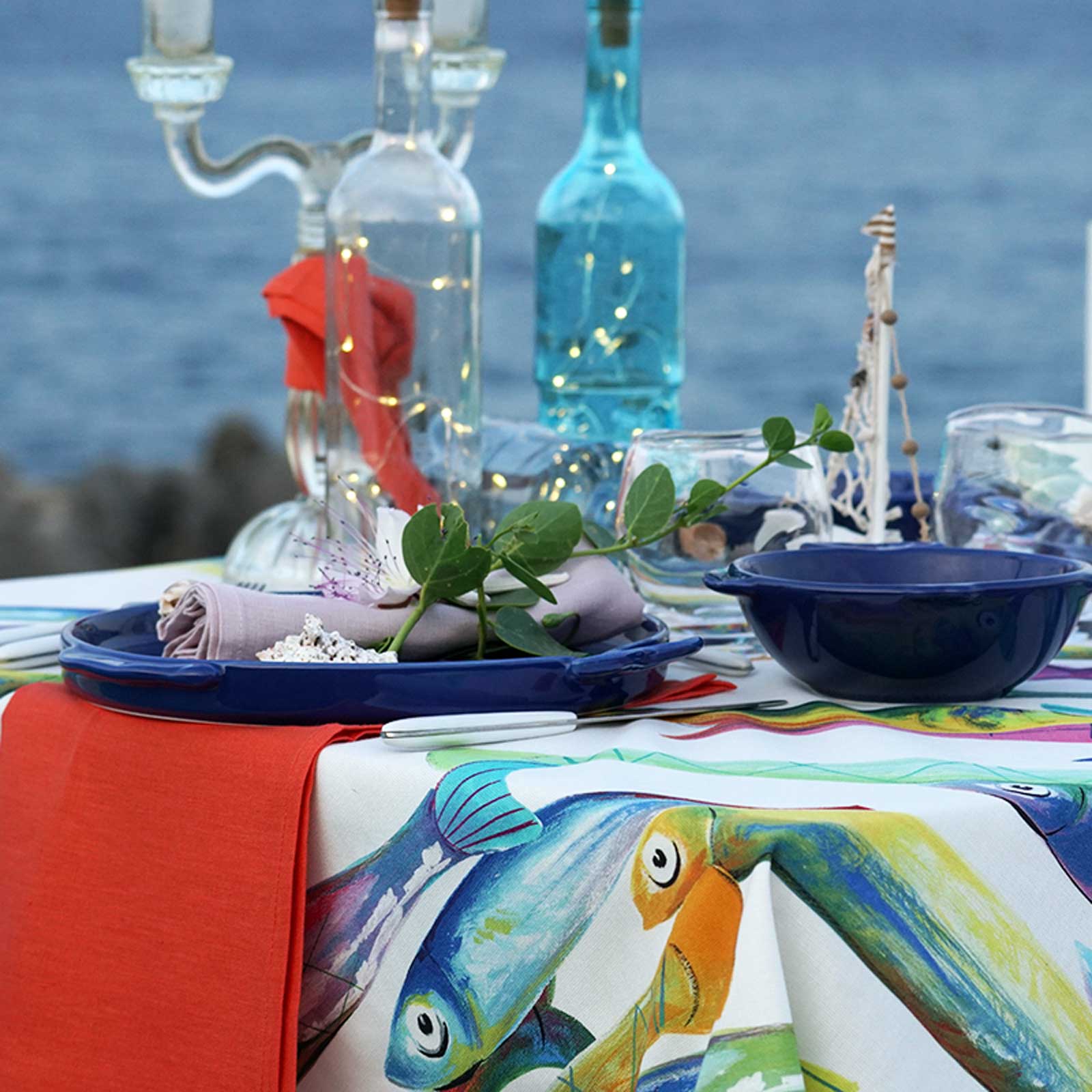 Poisson Bleu Table Linens by Tessitura Toscana Telerie