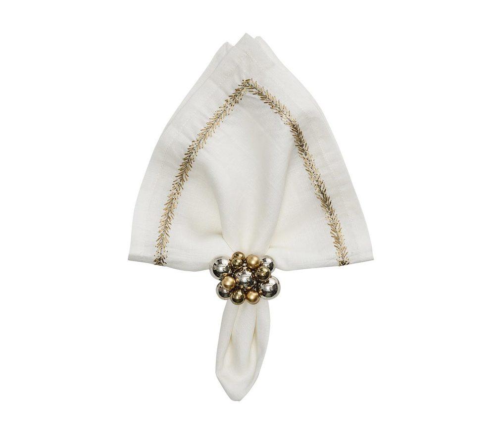 Jardin Napkins in White Gold Silver by Kim Seybert