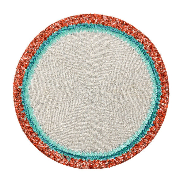 Amalfi Placemat in White, Turquoise & Coral