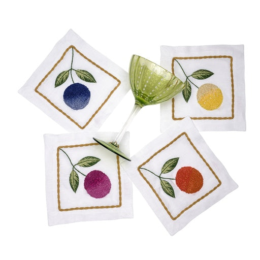 Fruit Blossom Embroidered Cocktail Napkin