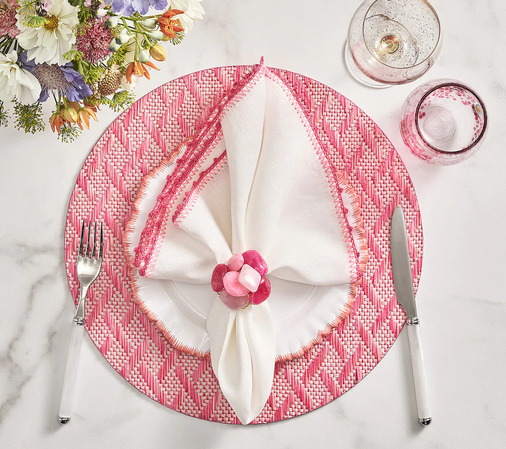 Kim Seybert & Knotted Edge Napkins in White, Pink & Blush by Kim ...