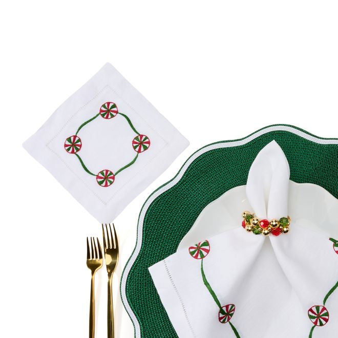 Merry Mint Embroidered Cocktail Napkin by Deborah Rhodes