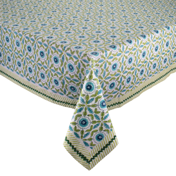 Majorelle Tablecloth in White, Blue & Green